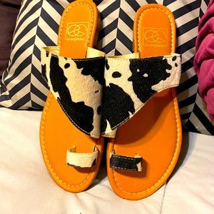 Faux cowhide one toed sandals